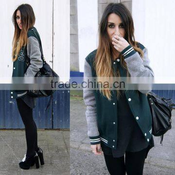 Dull colors varsity jackets for female 2016 designs