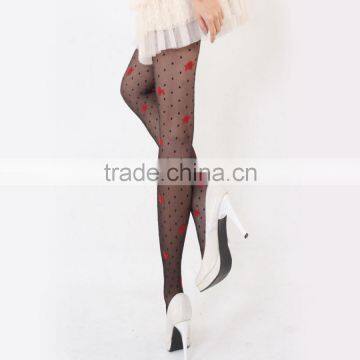Lovely Black Dots With Jacquard Red Flower Sheer Tights