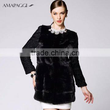 Hot Sale Women Black Whole Mink Pelt Long Fur Coat for Winter photo-2