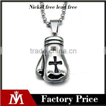 316l stainless steel pendant necklace high polished Boxing gloves necklace enamel black cross charm necklace