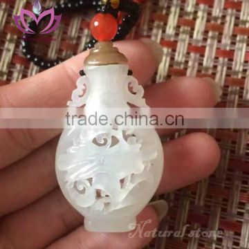 bottle shape China natural hetian jade stone crafts pendent magnolia flower pendent