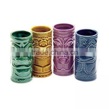4 Tiki Tumblers Ceramic Hawaiian Luau Party Mugs Glasses