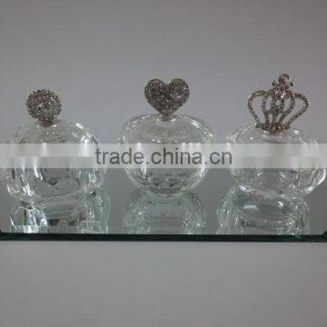 jewelled clear crystal trinket boxes set with mirror tray