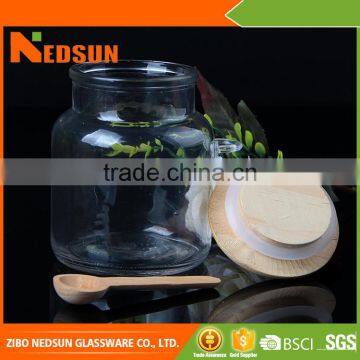 Factory Directly Supplier Price 345ml Low price glass jar wooden lid latest products in market