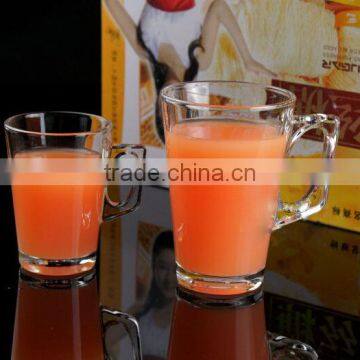 Food grade Drinking glass mug with O shape handle ,with logo available