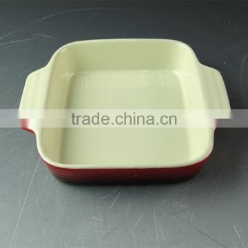 Hot Wholesale rectangle glazed ceramic bake plate with handles for daily use