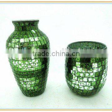 Mosaic Crackle Glass Vase Green