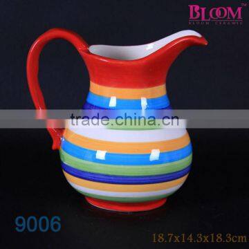 Large volume colorful stripe ceramic water pitcher