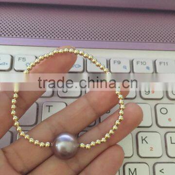 Wholesale 13-14mm Purple Edison Pearl With Gold Bead Bracelet photo-3