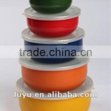 Dark Color Enamel Storage Bowl With PP Lid Kitchenware photo-2