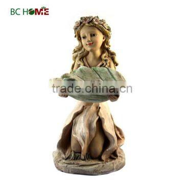 2015 New design Garden Decorations girl with garland and lotus leaf