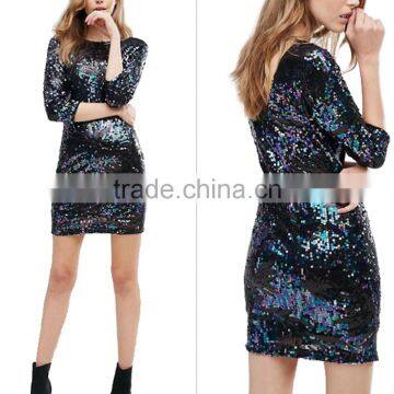 Boutique Women Clothing Wholesale Ladies Long sleeves Evening Dress with Sequined dress