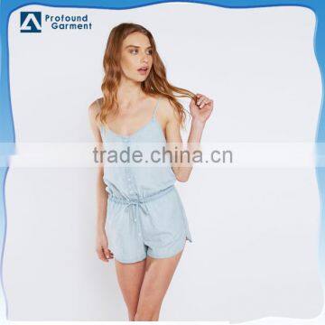 Regular Fit Slim Straps Classic Cut Chambray Summer Sexy Playsuit