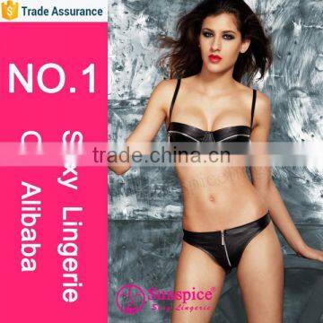 Hot sale Vinly bra underwear adjustable shoulder straps sexy leather black tight lingerie