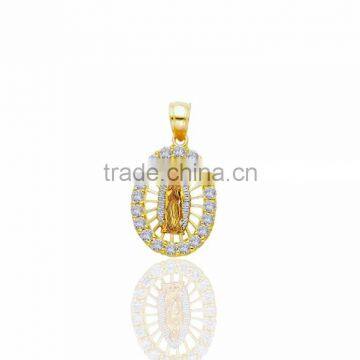 Two tone plated religious mother mary charm pendant