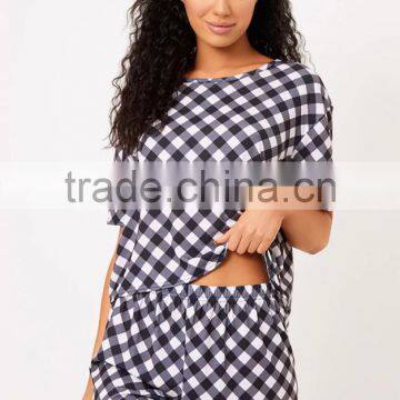 Custom Design Women Summer Pajamas Black Gingham Pyjama Plaid PJ Set photo-3
