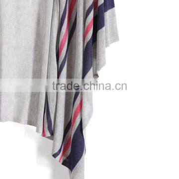 Fashion Design 3/4 Batwing Sleeve no Button Triped Knitted Poncho photo-4