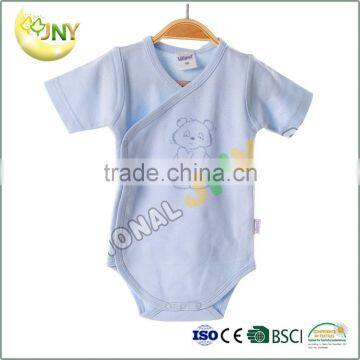 Hot selling soft cotton comfortable plain blue newborn baby clothes bodysuit wholesale