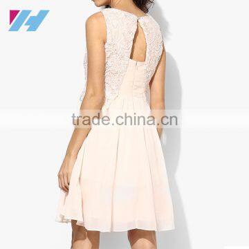 New Fashion Ladies Clothing 2016 Sleeveless Lace Chiffon Dress Elegant White Pleated Dress Pattern photo-2