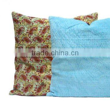 Velvet Cushion in Aqua With Vintage Kantha Backing Cotton