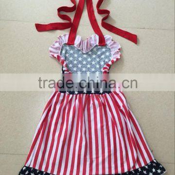 2016 Boyi Children 4th of July Dress Red Ruffle Baby Girl Birthday Dresses Sleeveless Baby Girls Cotton Ruffle Dress photo-2