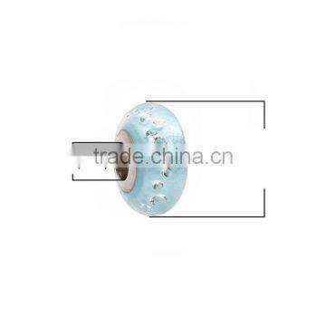 Lampwork Glass&Cubic Zirconia European Style Large Hole Charm Beads Round Green Blue Clear W/ Stainless Steel Silver Tone Core photo-2