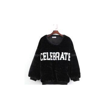 Young Boys And Girls Sport Casual Sweater In Pure Color Faux Rabbit Fur Embroider Words Logo