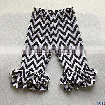 High quality black weave printed pattern baby cropped pants boutique kids summer spring clothes ruffle pants