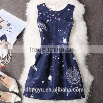 blue star r women printed A line dress/sym rose multi design sleeveless A line dress skirt