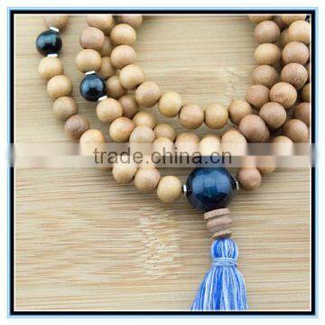 Yiwu jinhua wood mala beads long tassel necklace