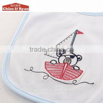 Top Quality Boutique Cute Fancy Plain Blue Cotton Waterproof Baby Bib Manufacturer photo-3