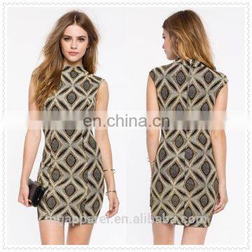 china fashion OEM fancy sleeveless metallic high neck women mini dress