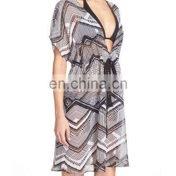 C84 Loose Fit Flutter Sleeves Cover-Up Tunic Printed Chiffon Beach Kaftan