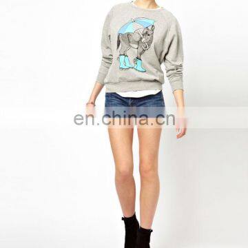 CHEFON Grey Melange Custom Print Long sleeve Women Pullover Sweater CAH0054