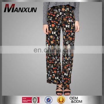 New fashion style dark floral casual loose wide leg trousers for women