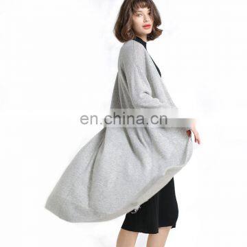 Autumn Winter Warm Solid Pattern Grey Color Women Pure Cashmere Sweater