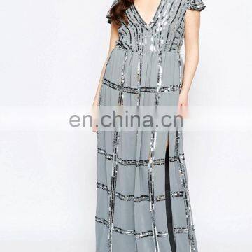 High quality women maxi long sequin dress