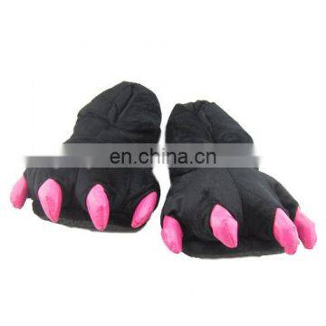 Women fashion black color warm paws plush paw indoor slippers