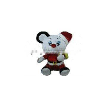 Plush mouse toy in garment Christmas mouse toy with red christmas hat