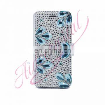 Aidocrystal Five flower lake blue handmade rhinestones flip leather phone case for 7 G