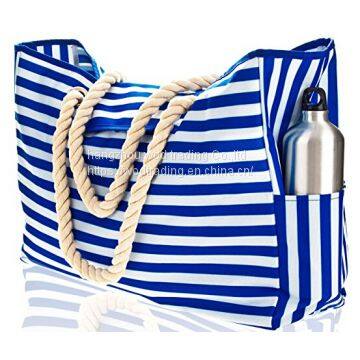 Soft rope handle waterproof canvas beach bag from China