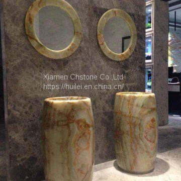 Green Onyx Pedestal Sinks,Green Onyx Free Standing Wash Sinks, Onyx Basins