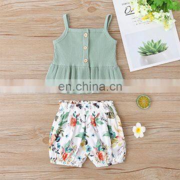 2020 new girls' summer halter shorts two-piece printed European and American fashion children's clothing suit