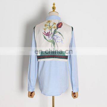 TWOTWINSTYLE Patchwork Hit Color Lapel Collar Long Sleeve Large Size Casual Blouse Female photo-2