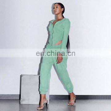 Women Sexy Long Sleeve Cardigan Hooded Top Jogger Pants Tracksuit Two Piece Set photo-2