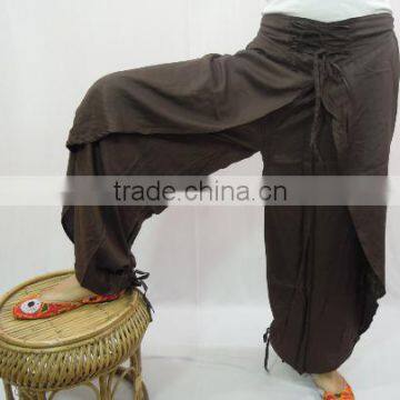 Brown One Size Thai Fisherman Pants Wrap Pants Yoga Boho Gypsy Harem Pants Aladdin Pants Wrap Pants