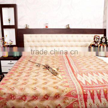 Decorative Vintage Ethnic Bed Cover Reversible Bedspread Indian Handstiched Kantha Quilt