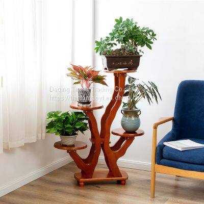 Flower Rack Solid Wood Living Room Indoor Balcony Simple Multi-layer Floor Type Retro European Chinese White Wood Chlorophytum Bonsai Green Flesh Saving Space Large Flower Pot Decoration Shelf photo-2