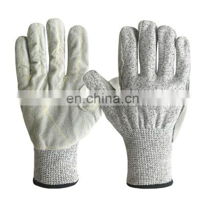 High-quality stab- and cut-resistant HPPE gloves with cowhide on the palm