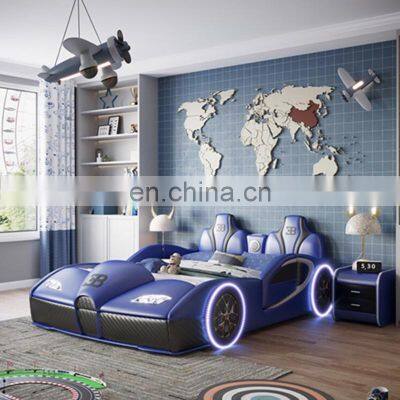 Hot selling ABS healthy kids racing car beds solid wood bedroom furniture children bunk bed